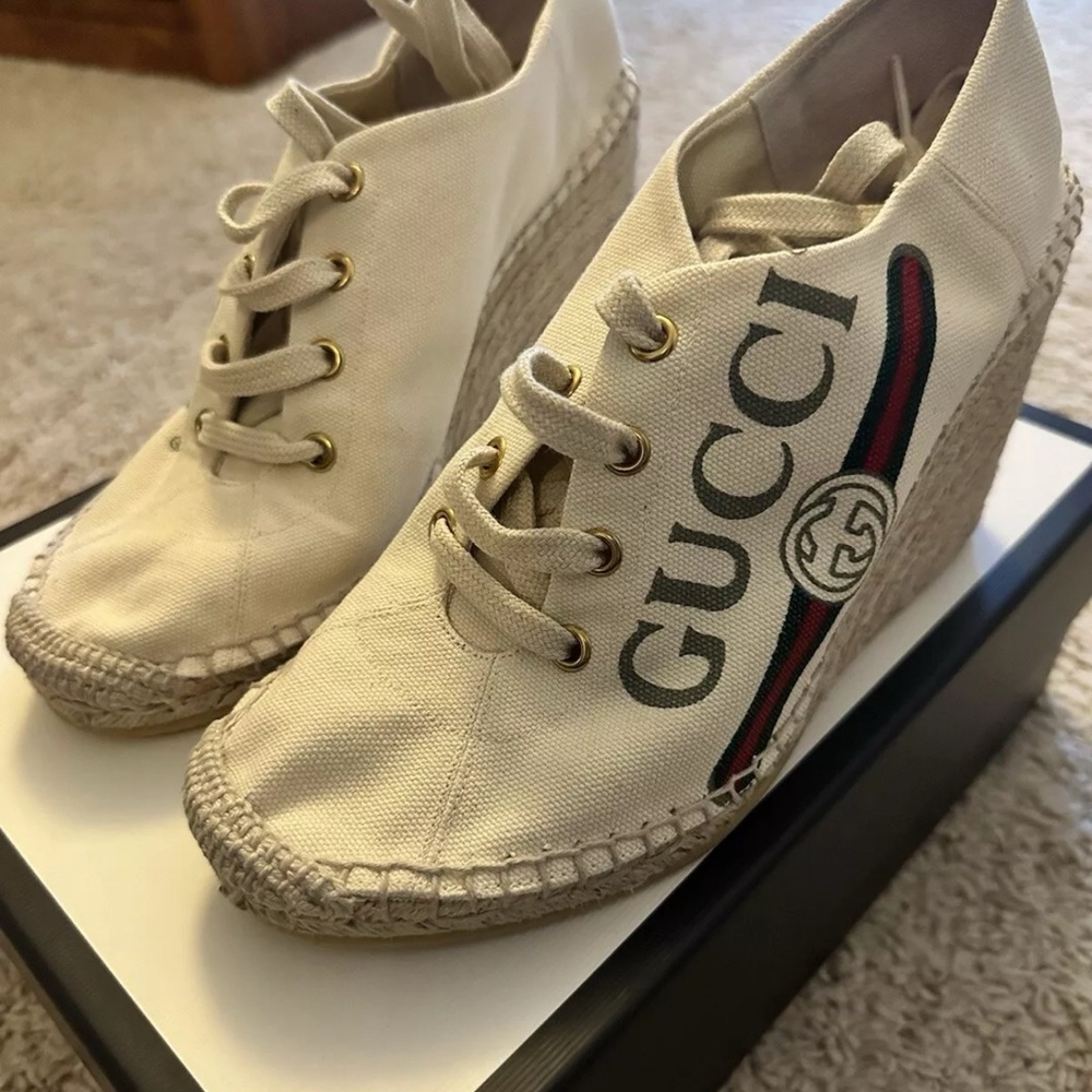 Gucci Cream High-Top Sneakers Casual Canvas